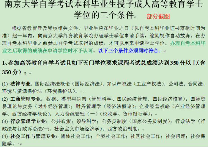 南京大学自考本科学位条件