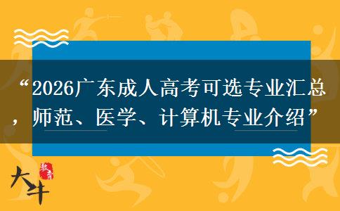 “2026广东成人高考可选专业汇总，师范、医学、计算机专业介绍”